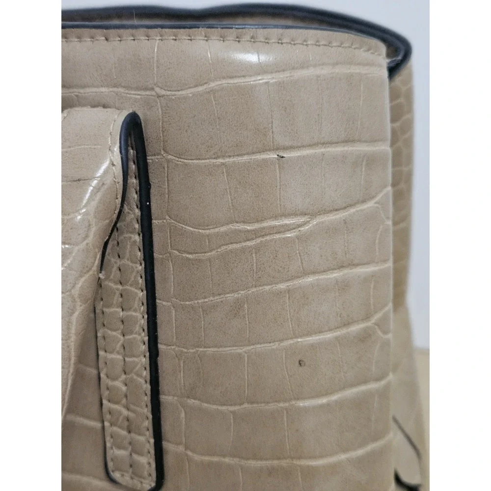 Bebe Beige Faux Croc Embossed Satchel Handbag Double Handle Tote Purse Medium